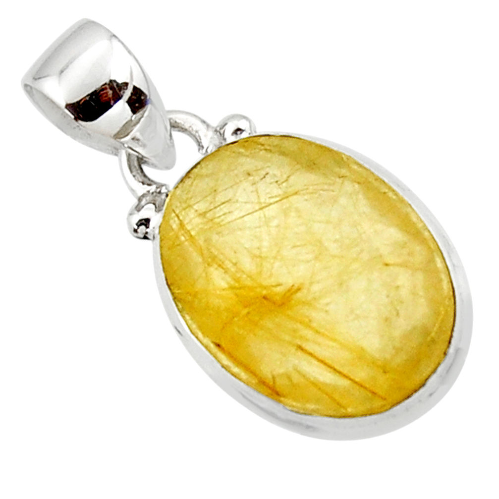 9.22cts natural golden faceted rutile 925 sterling silver pendant r50685