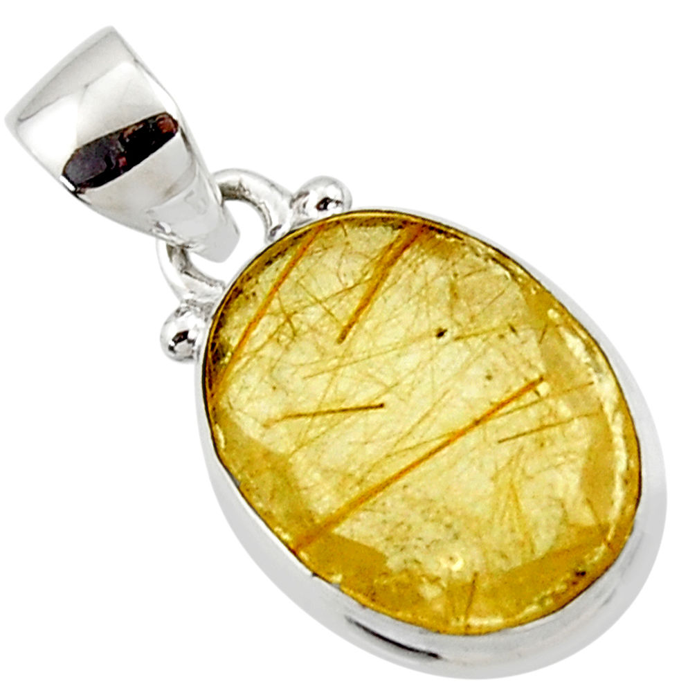 8.15cts natural golden faceted rutile 925 sterling silver pendant r50686