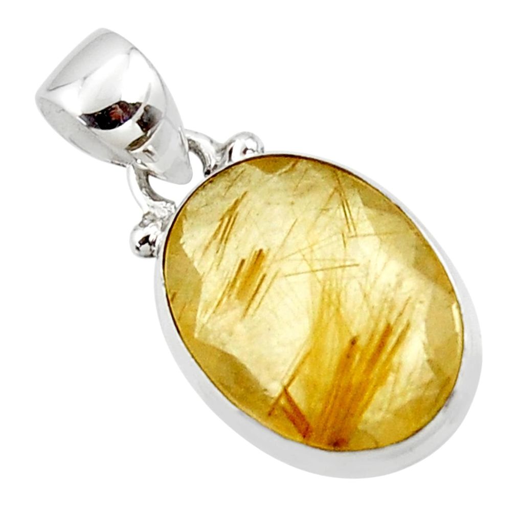 9.22cts natural golden faceted rutile 925 sterling silver pendant r50688