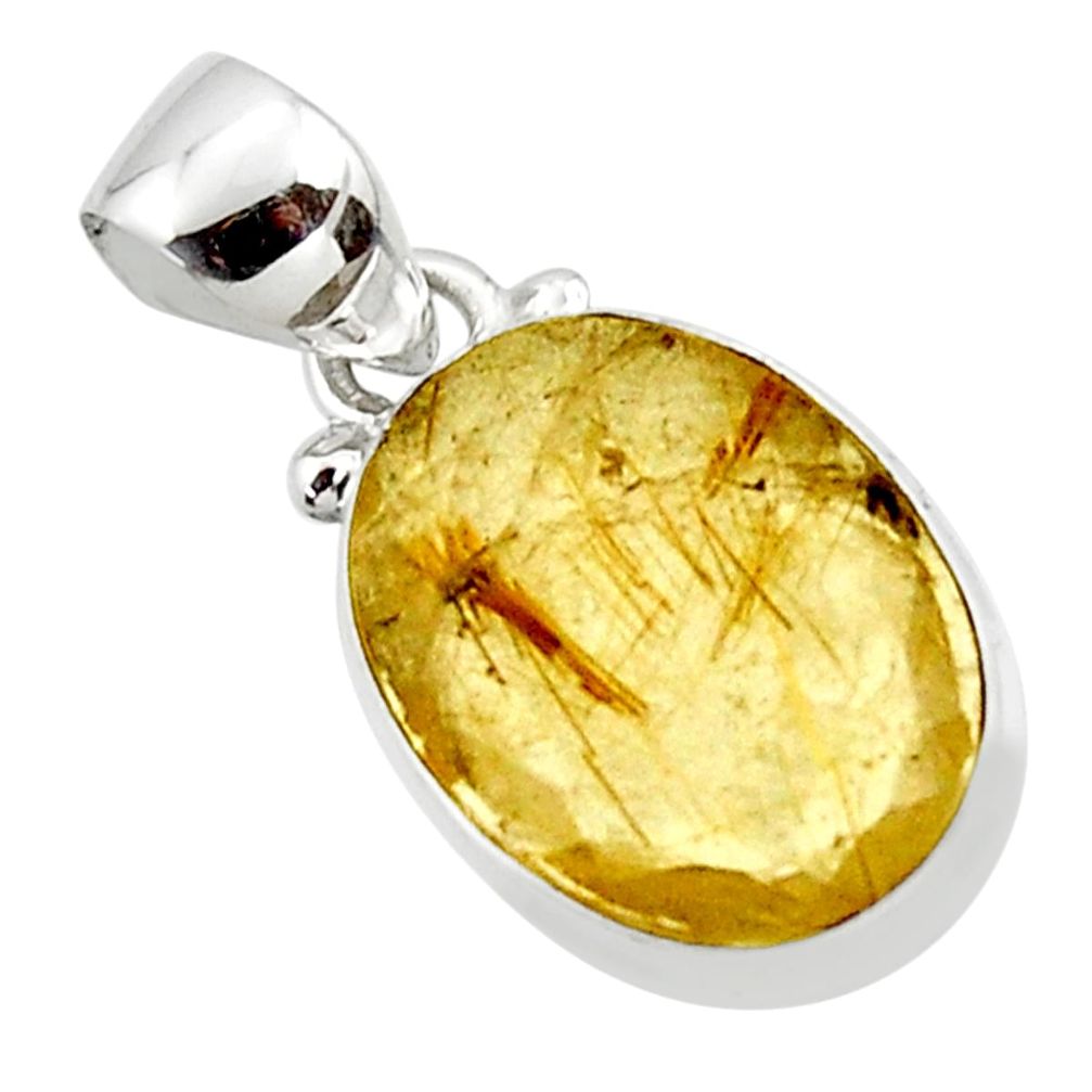 9.18cts natural golden faceted rutile 925 sterling silver pendant r50696