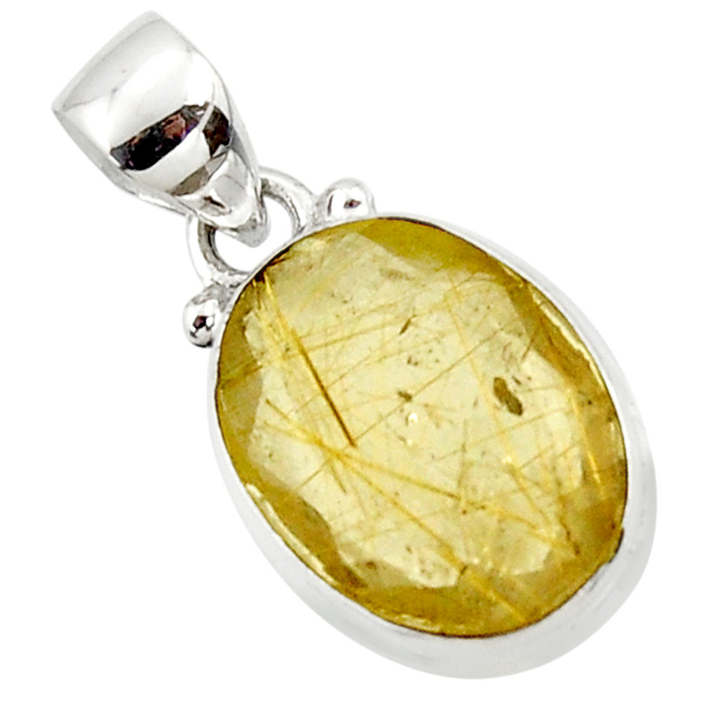 9.57cts natural golden faceted rutile 925 sterling silver pendant r50697