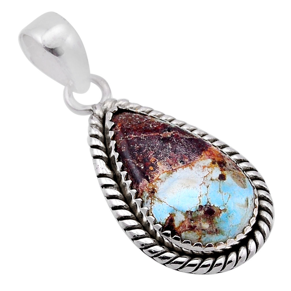 12.76cts natural golden hills turquoise pear 925 sterling silver pendant n48184