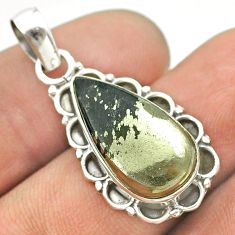 7.60cts natural golden pyrite in magnetite (healer's gold) silver pendant t53375