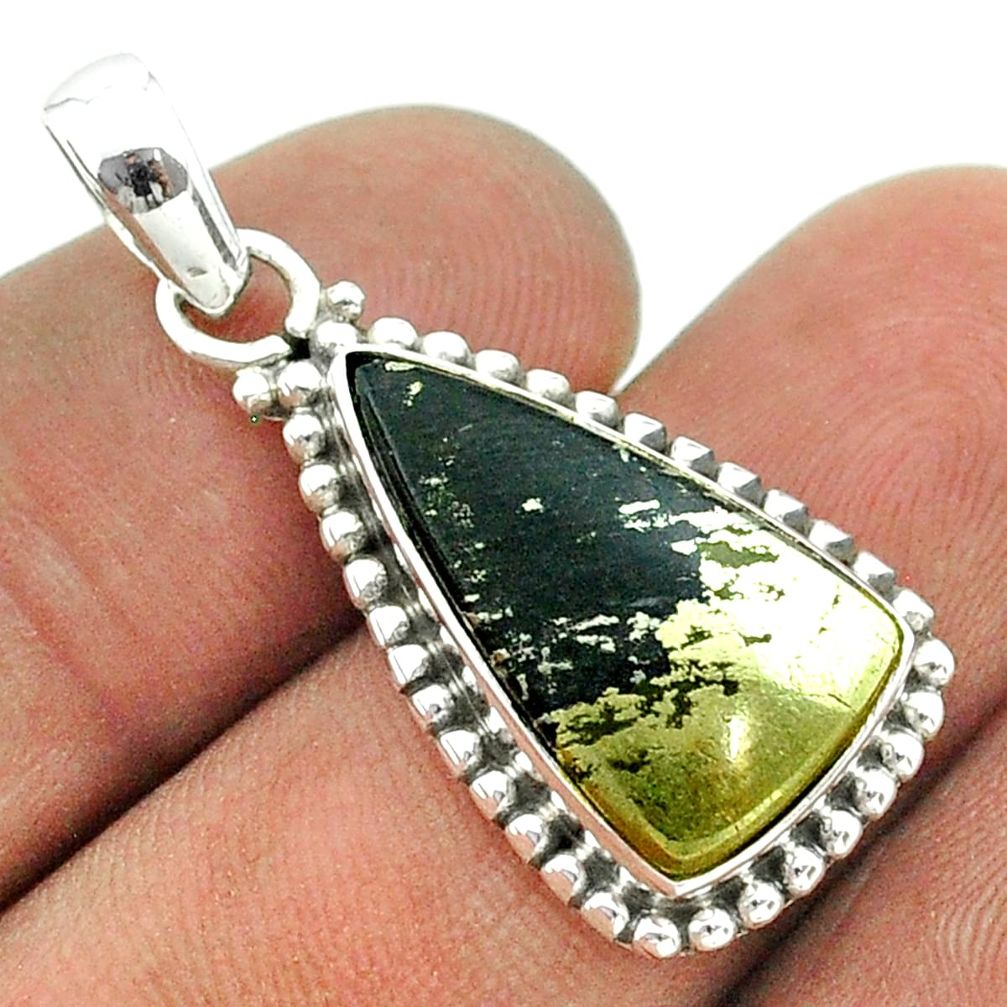 7.30cts natural golden pyrite in magnetite (healer's gold) silver pendant t55983