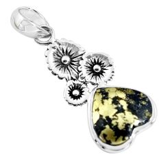 Clearance Sale- 14.12cts natural golden pyrite in magnetite 925 silver flower pendant p55239