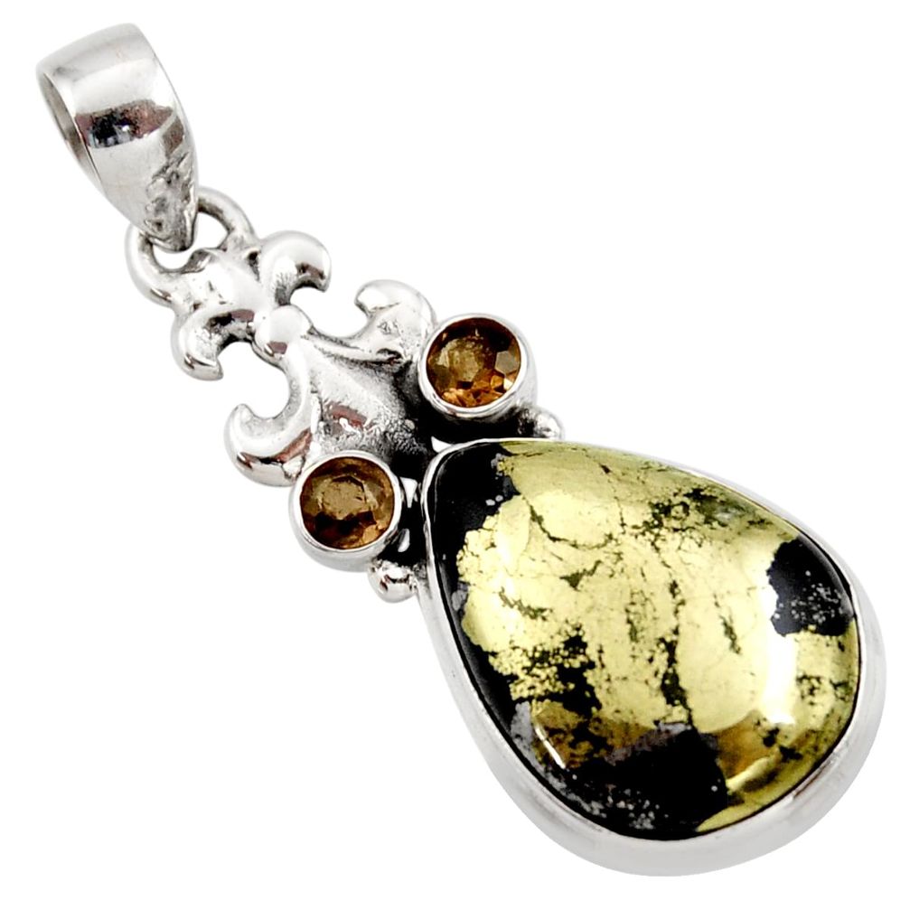 19.82cts natural golden pyrite in magnetite 925 silver pendant d42329