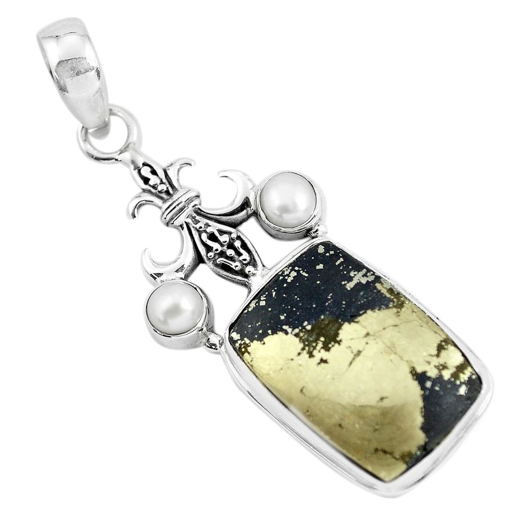  golden pyrite in magnetite 925 silver pendant p55222