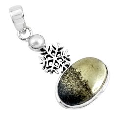 Clearance Sale- 16.92cts natural golden pyrite in magnetite 925 silver snowflake pendant p55227