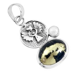 Clearance Sale- 11.62cts natural golden pyrite in magnetite silver eagle charm pendant p55226