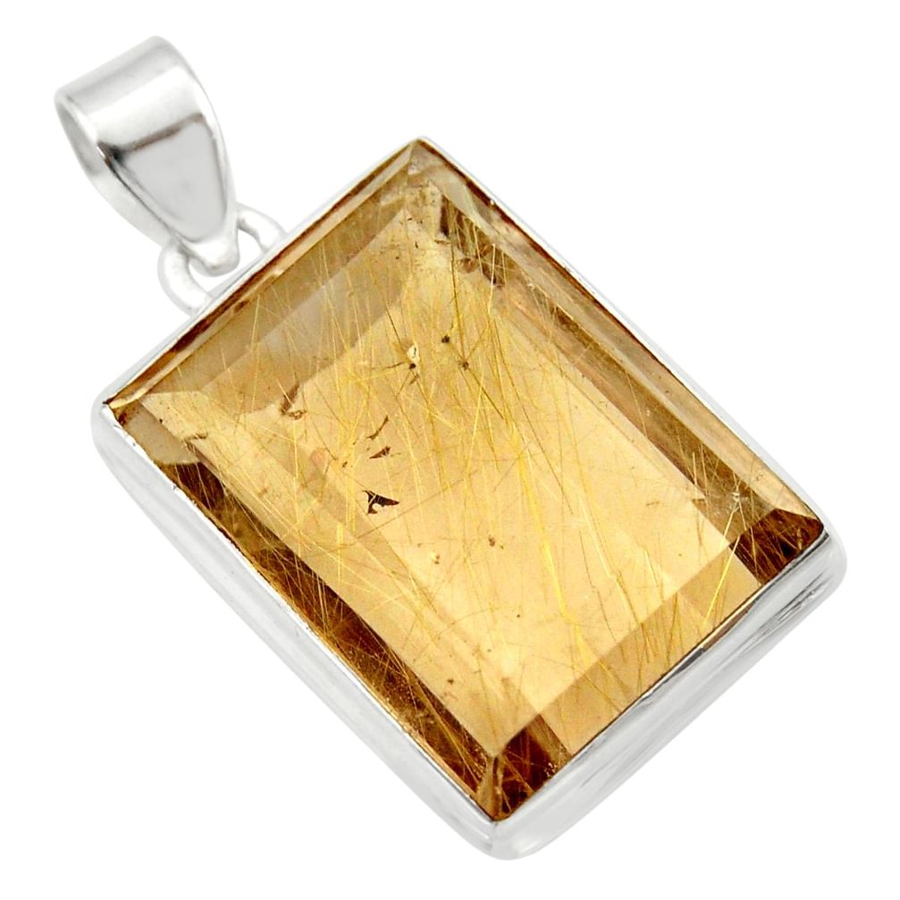 46.49cts natural golden rutile 925 sterling silver pendant jewelry d41652