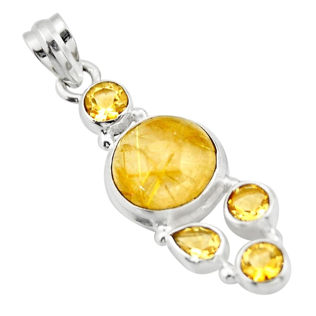 10.84cts natural golden rutile citrine 925 sterling silver pendant r20431