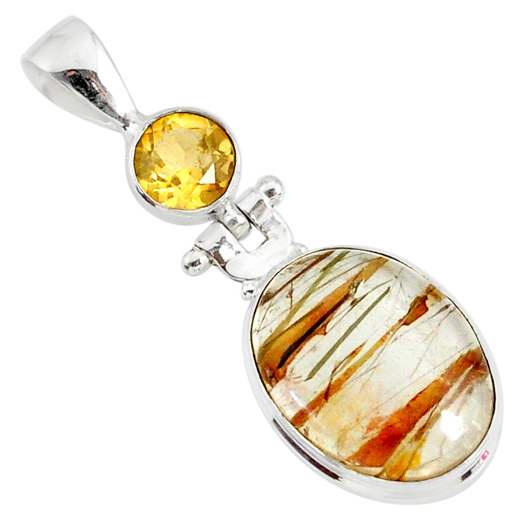 14.72cts natural golden rutile citrine 925 sterling silver pendant r87581