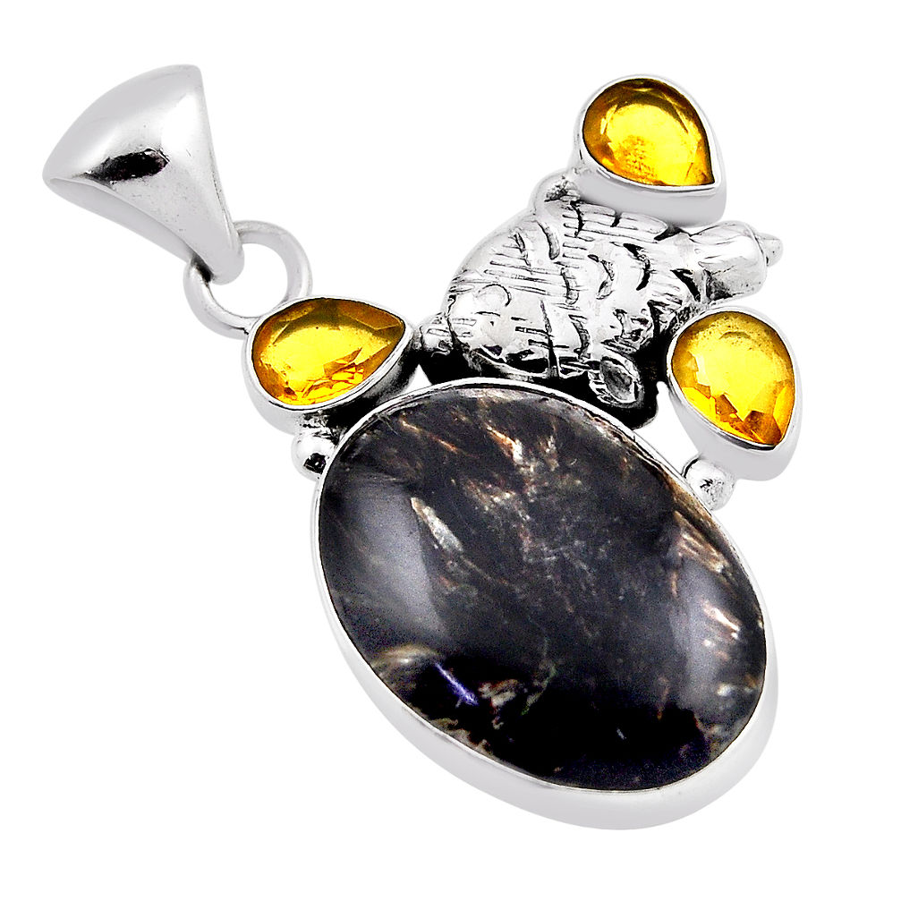 20.40cts natural golden seraphinite (russian) citrine silver fish pendant n24924