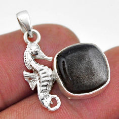 5.76cts natural golden sheen black obsidian 925 silver seahorse pendant n46215