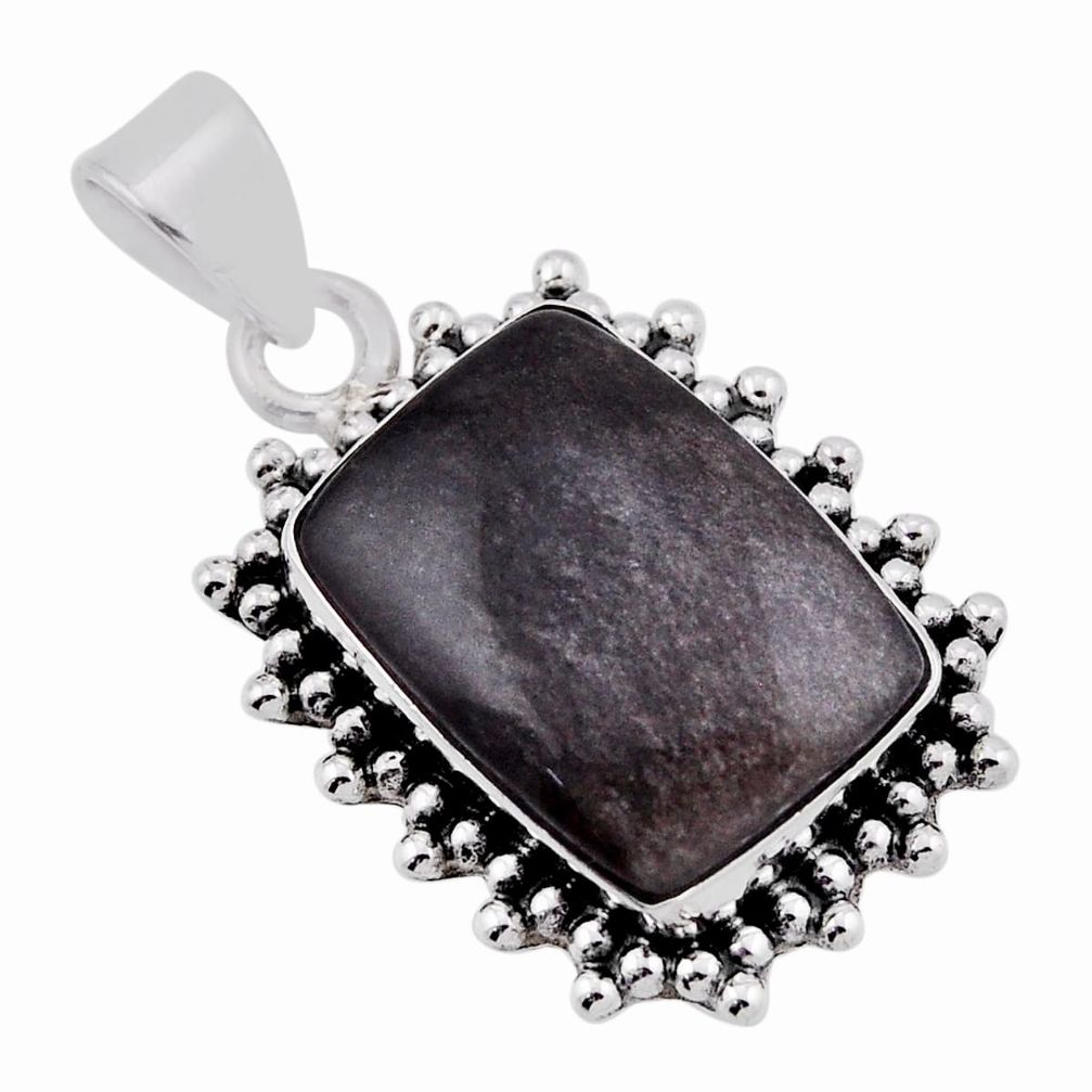 9.56cts natural golden sheen black obsidian 925 sterling silver pendant n38212