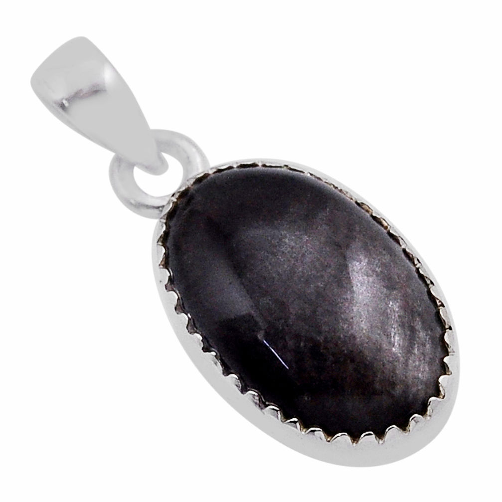 6.19cts natural golden sheen black obsidian 925 sterling silver pendant n40081