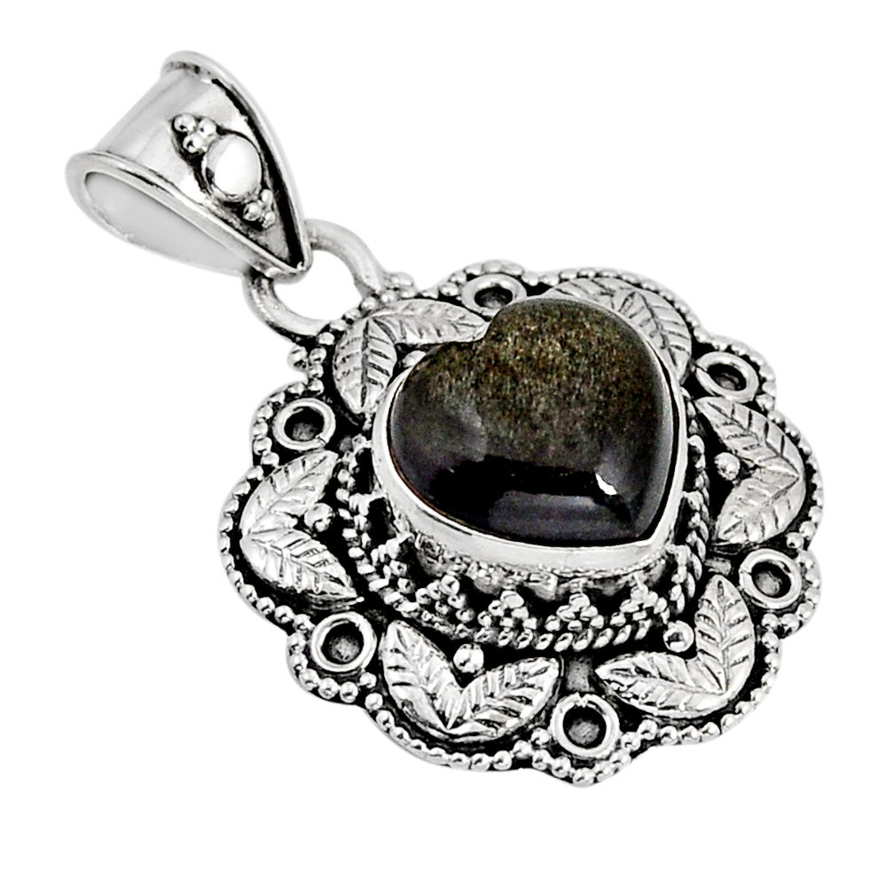 5.04cts natural golden sheen black obsidian 925 sterling silver pendant y55616