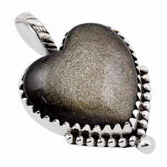 13.55cts natural golden sheen black obsidian heart shape silver pendant n35618