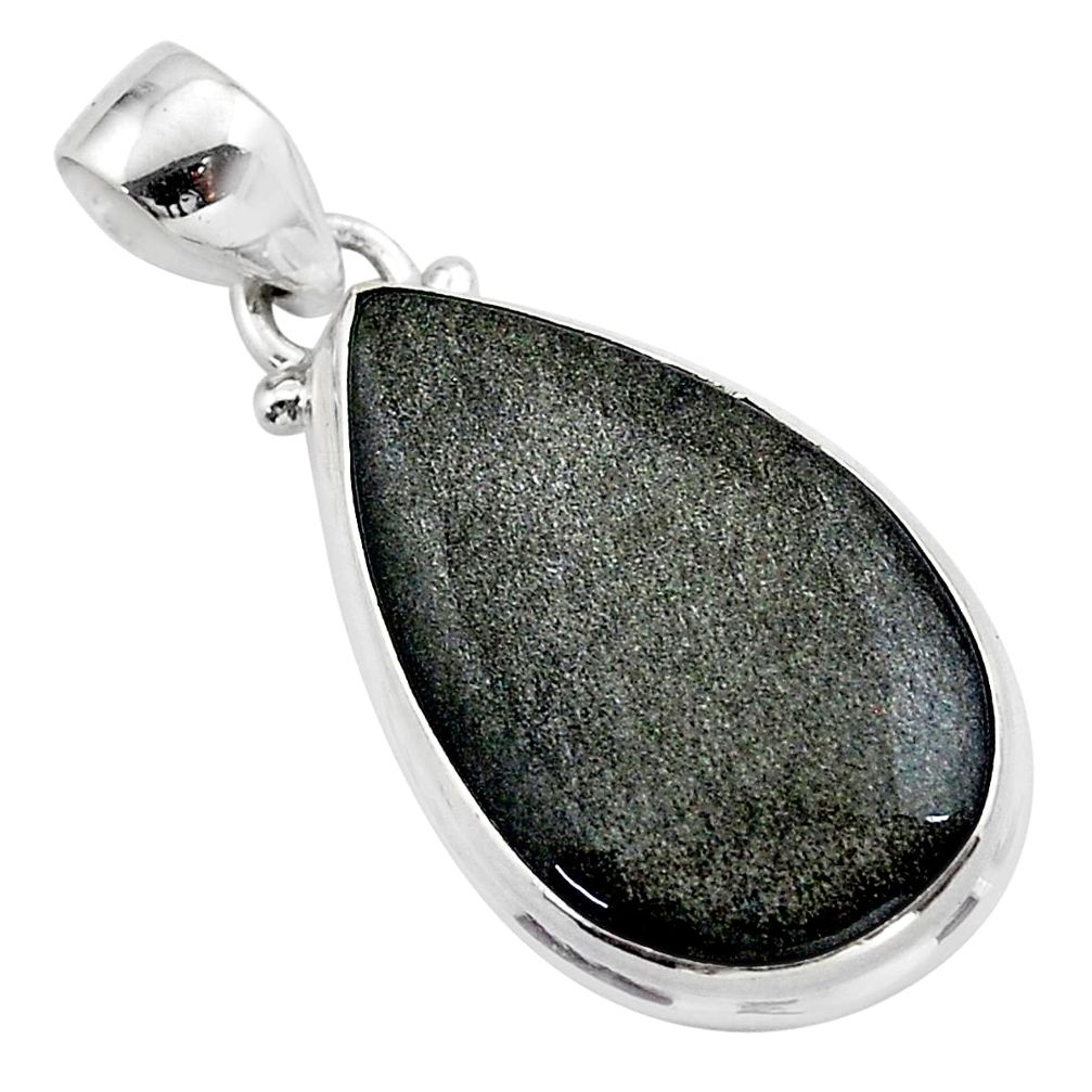 13.15cts natural golden sheen black obsidian pear 925 silver pendant t42579