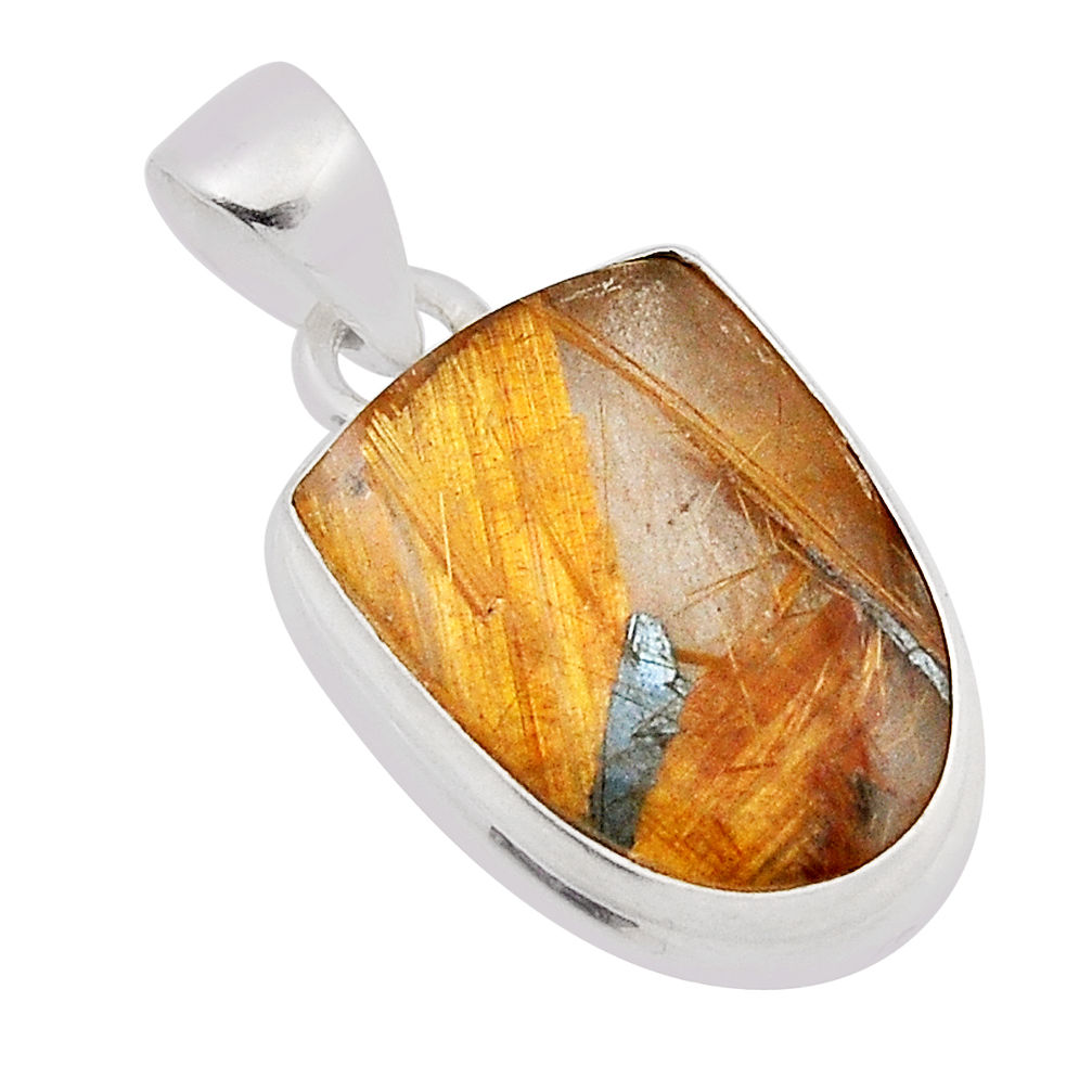 11.57cts natural golden star rutilated quartz 925 sterling silver pendant n27530