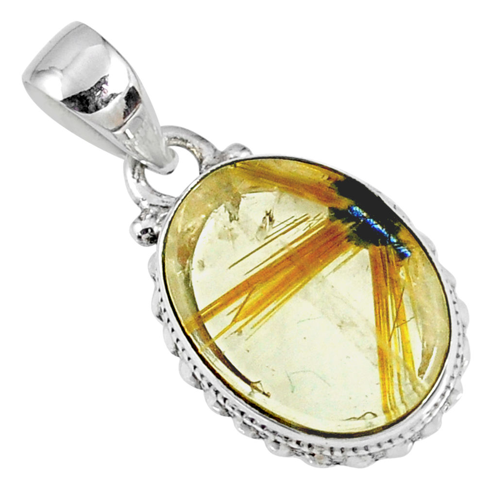 10.73cts natural golden star rutilated quartz 925 sterling silver pendant r60198