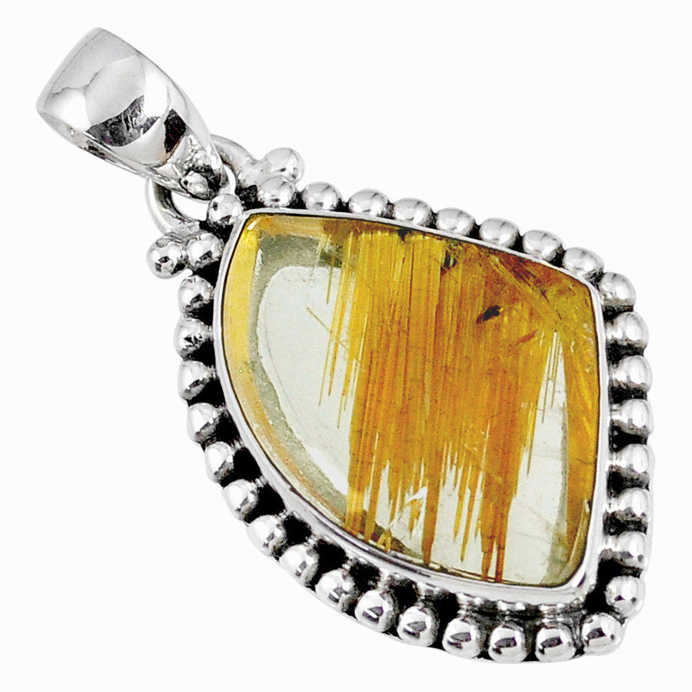 Clearance Sale- 12.99cts natural golden star rutilated quartz 925 sterling silver pendant r60201