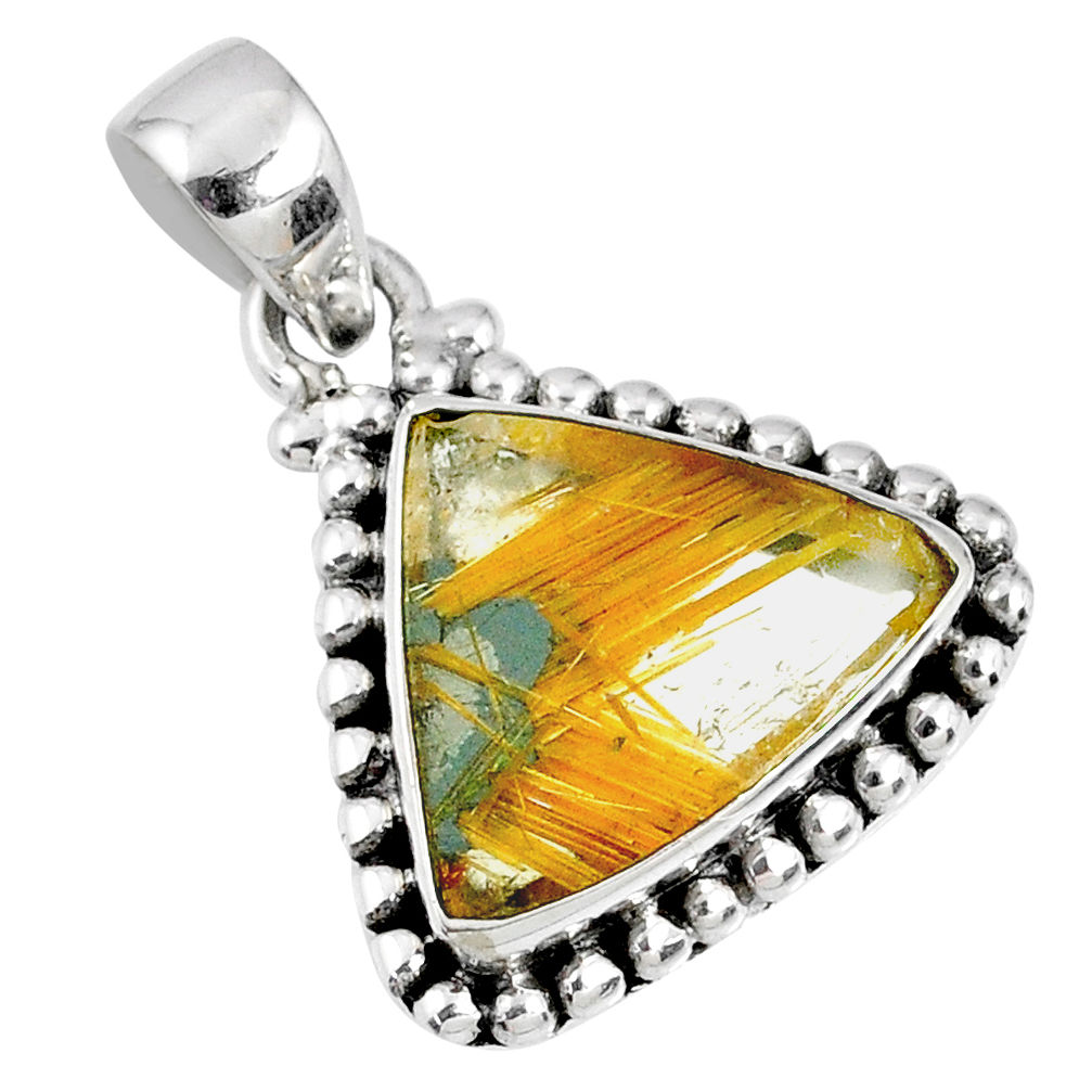 9.86cts natural golden star rutilated quartz 925 sterling silver pendant r60205