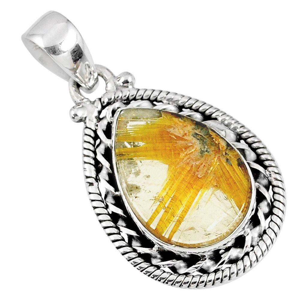 10.31cts natural golden star rutilated quartz 925 sterling silver pendant r60210