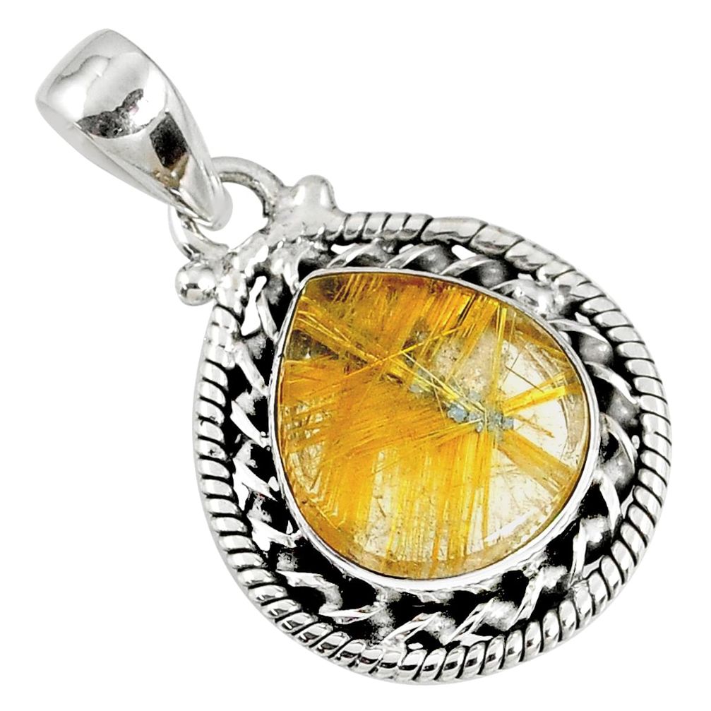 7.33cts natural golden star rutilated quartz 925 sterling silver pendant r60227