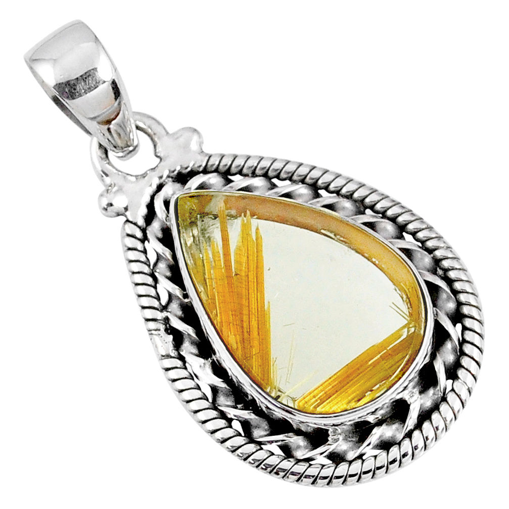 10.32cts natural golden star rutilated quartz 925 sterling silver pendant r60229