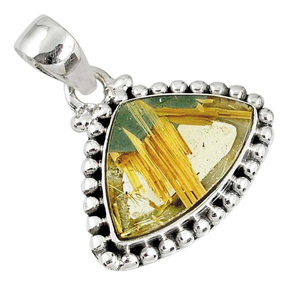 9.63cts natural golden star rutilated quartz 925 sterling silver pendant r60233