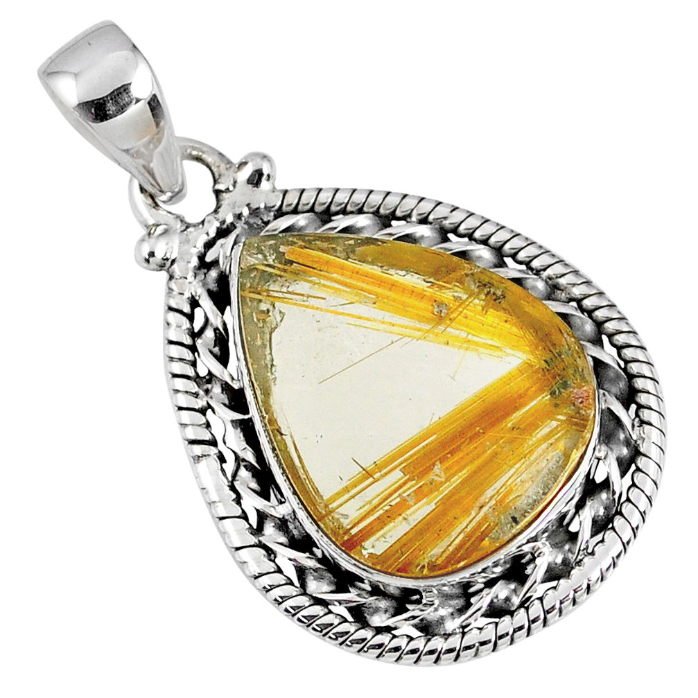 12.99cts natural golden star rutilated quartz 925 sterling silver pendant r60235