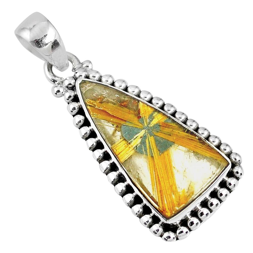 12.03cts natural golden star rutilated quartz 925 sterling silver pendant r60245