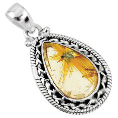Clearance Sale- 8.28cts natural golden star rutilated quartz 925 sterling silver pendant r60249