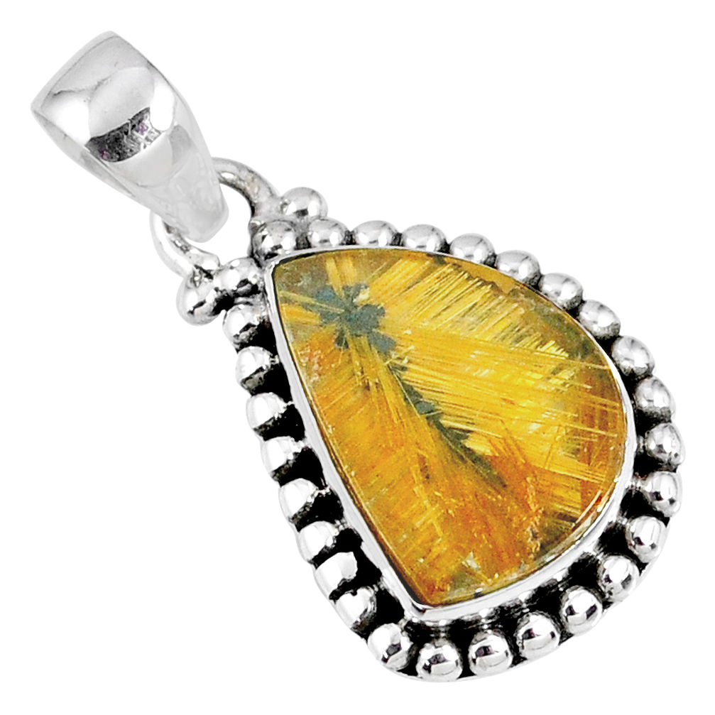 7.87cts natural golden star rutilated quartz 925 sterling silver pendant r60254