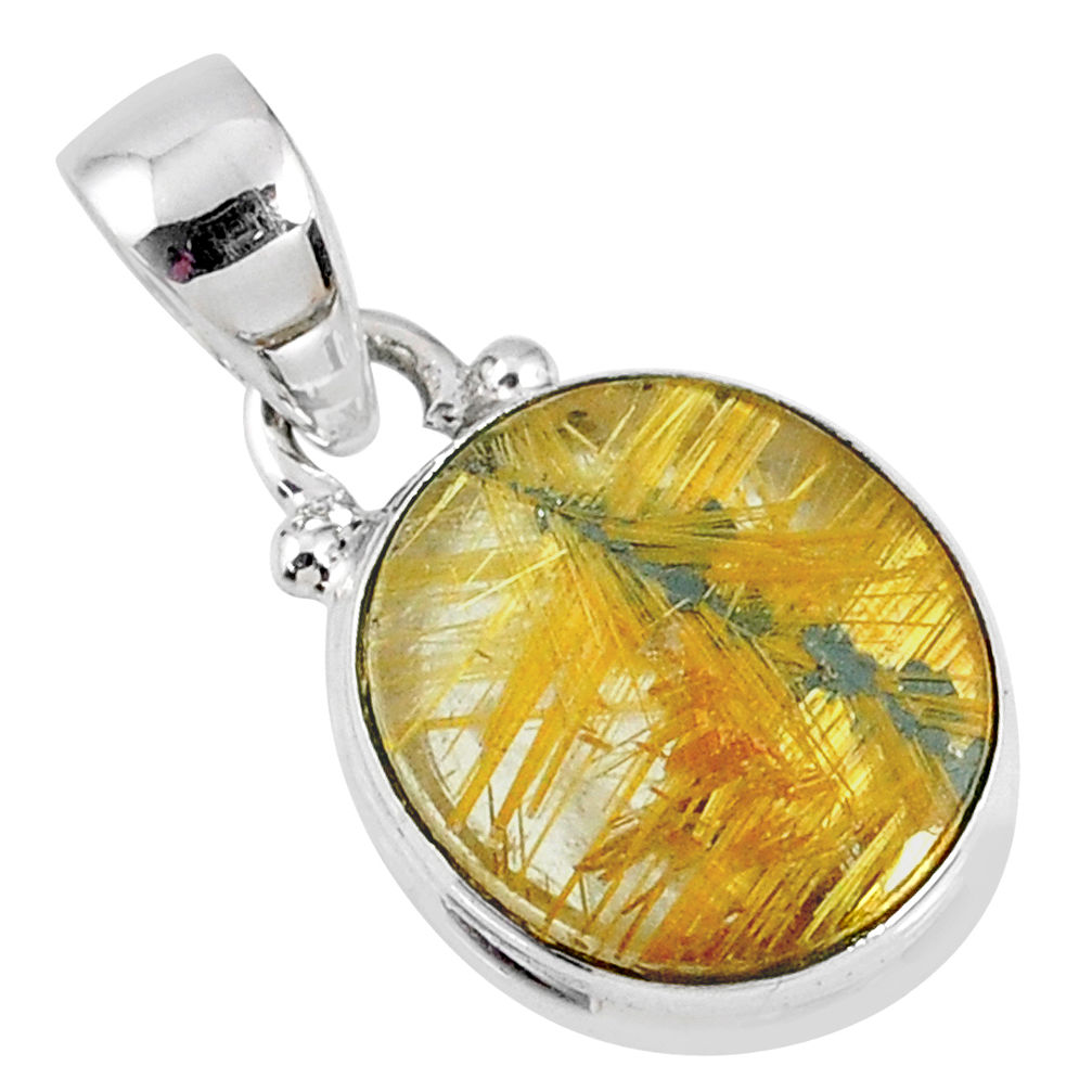Clearance Sale- 6.15cts natural golden star rutilated quartz 925 sterling silver pendant r60258