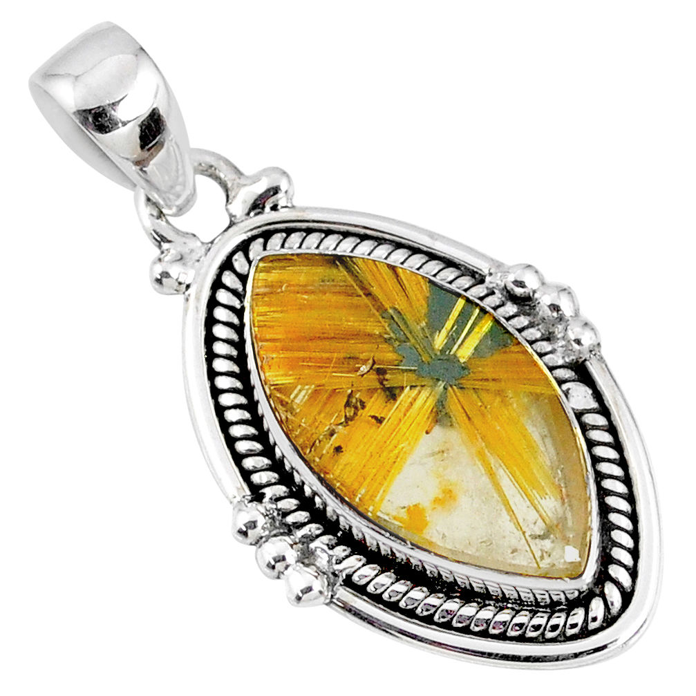 11.07cts natural golden star rutilated quartz 925 sterling silver pendant r60268