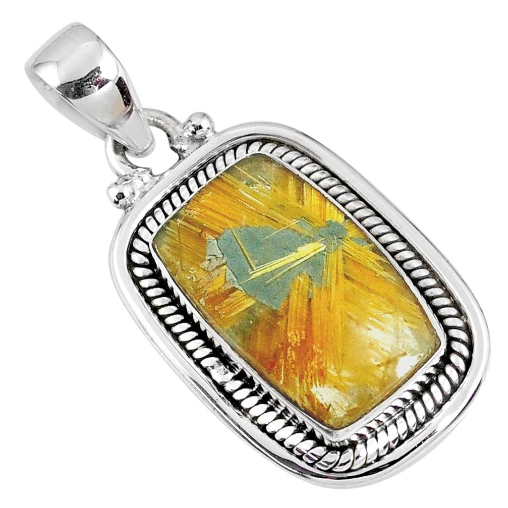 8.45cts natural golden star rutilated quartz 925 sterling silver pendant r60279