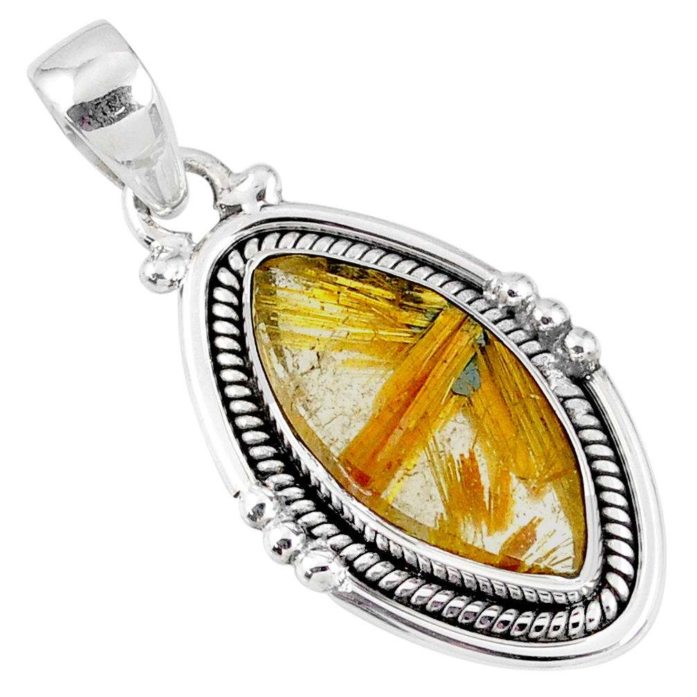 9.98cts natural golden star rutilated quartz 925 sterling silver pendant r60402