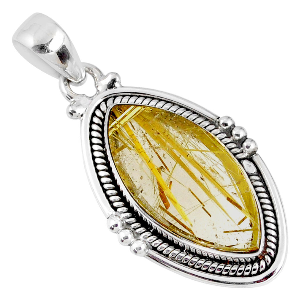 Clearance Sale- 13.09cts natural golden star rutilated quartz 925 sterling silver pendant r60403