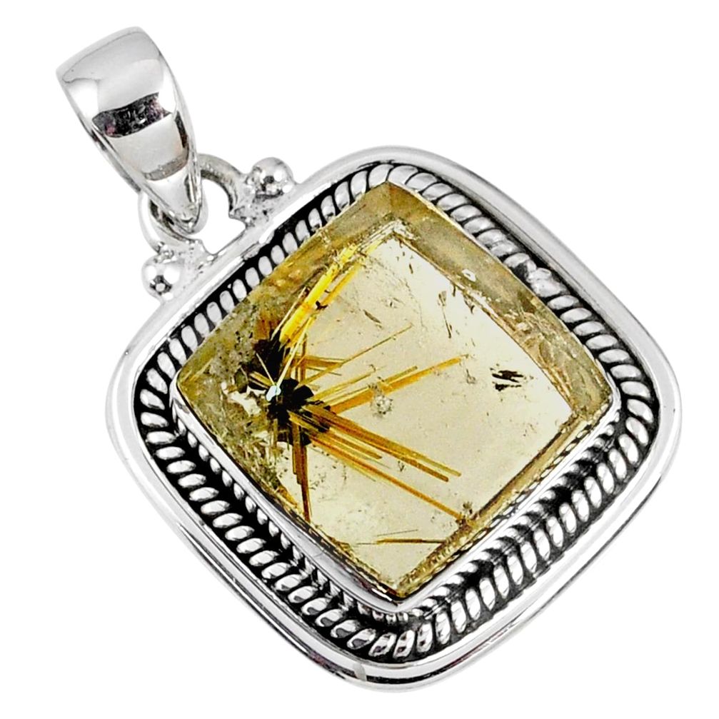 12.73cts natural golden star rutilated quartz 925 sterling silver pendant r60410