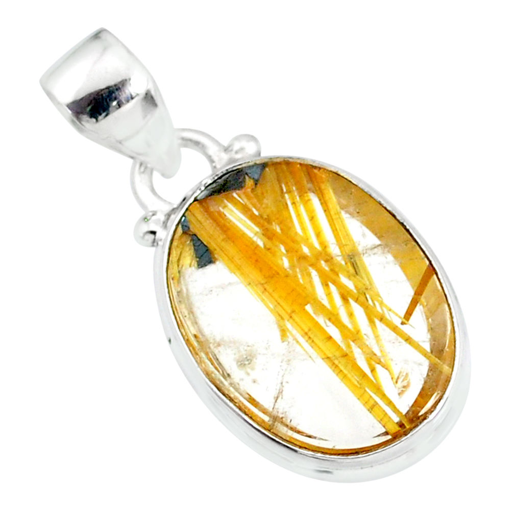 11.73cts natural golden star rutilated quartz 925 sterling silver pendant r86489