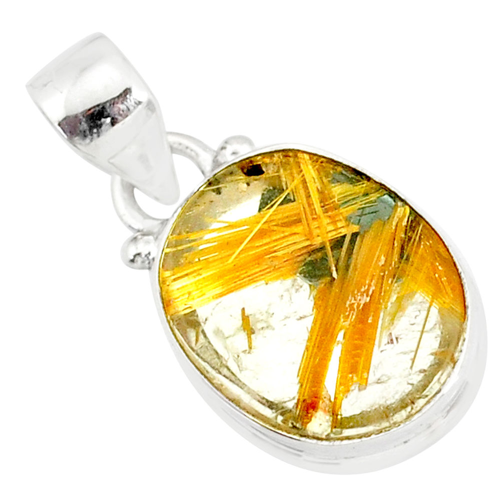 8.73cts natural golden star rutilated quartz 925 sterling silver pendant r86495