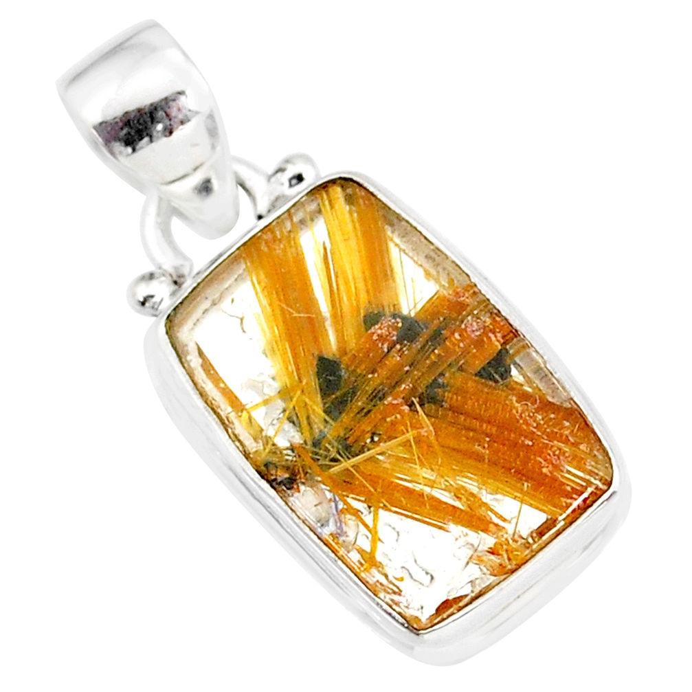 9.29cts natural golden star rutilated quartz 925 sterling silver pendant r86507