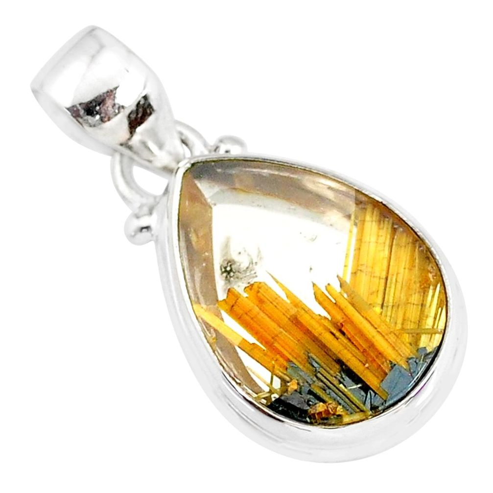 11.73cts natural golden star rutilated quartz 925 sterling silver pendant r86509