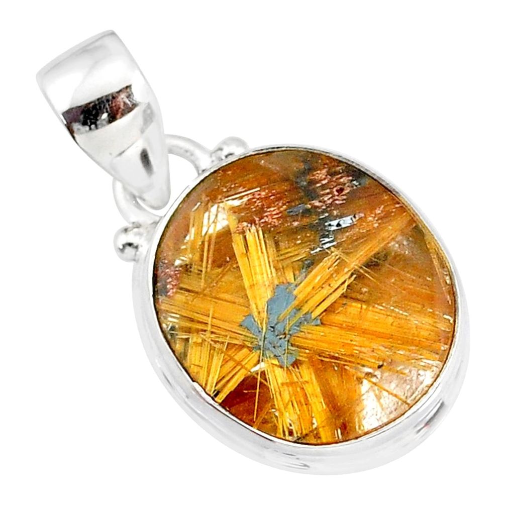 10.31cts natural golden star rutilated quartz 925 sterling silver pendant r86517