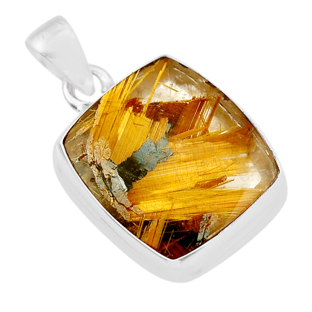 17.69cts natural golden star rutilated quartz 925 sterling silver pendant y33942