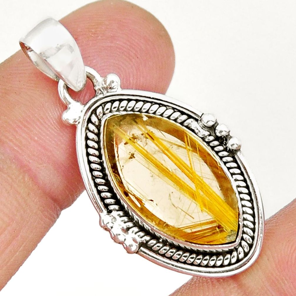 11.57cts natural golden star rutilated quartz 925 sterling silver pendant y6221