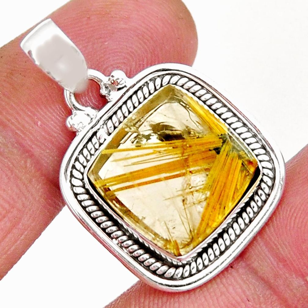 13.36cts natural golden star rutilated quartz 925 sterling silver pendant y6227