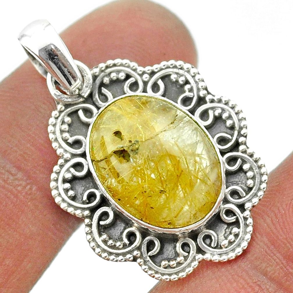 7.36cts natural golden tourmaline rutile 925 sterling silver pendant t53267